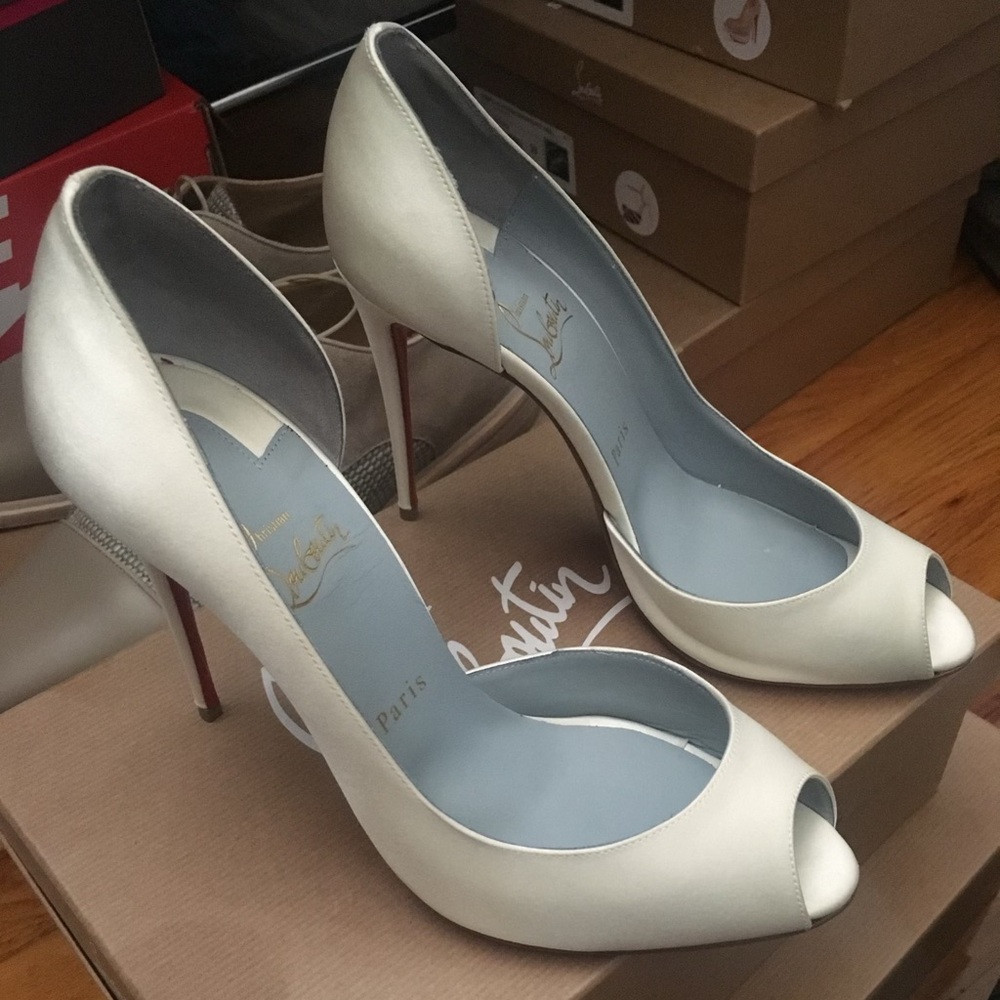 Christian Louboutin Ivory Peep-Toe Stiletto Heels